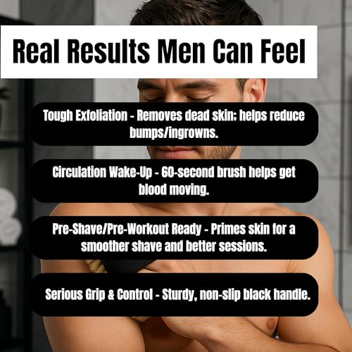 Dry Brush for Men ? Firm bristles, Black Non-Slip Handle, exfoliating Body Tool for Dry Brushing and Lymphatic Drainage
