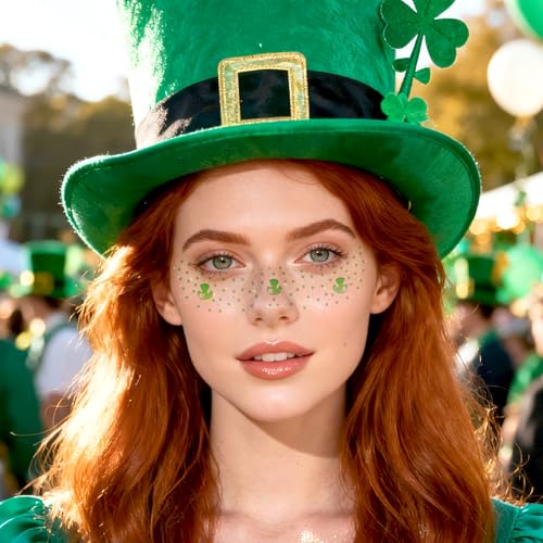 St Patrick's Day Green Glitter Face Tattoos (6 Stickers)