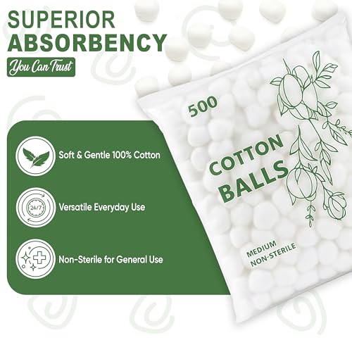 Perfectware Pack of 500 Medium Cotton Balls - Soft, Absorbent, Non-Sterile for Beauty & Household Use
