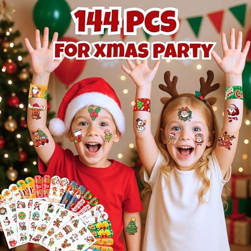 Christmas Party Set 144PCS: 72 Temporary Tattoos & 72 Slap Bracelets