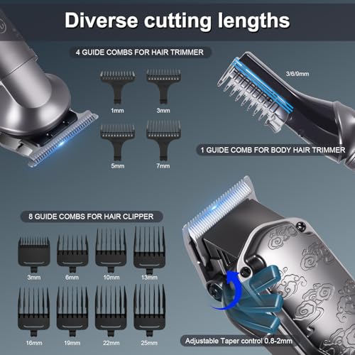 Hatteker Professional Hair Clippers for Men Beard Trimmer Clippers Set Waterproof T-Blade Trimmer Cordless Grooming Kit Nose Body Hair Barber Clippers Hair Cutting Kit