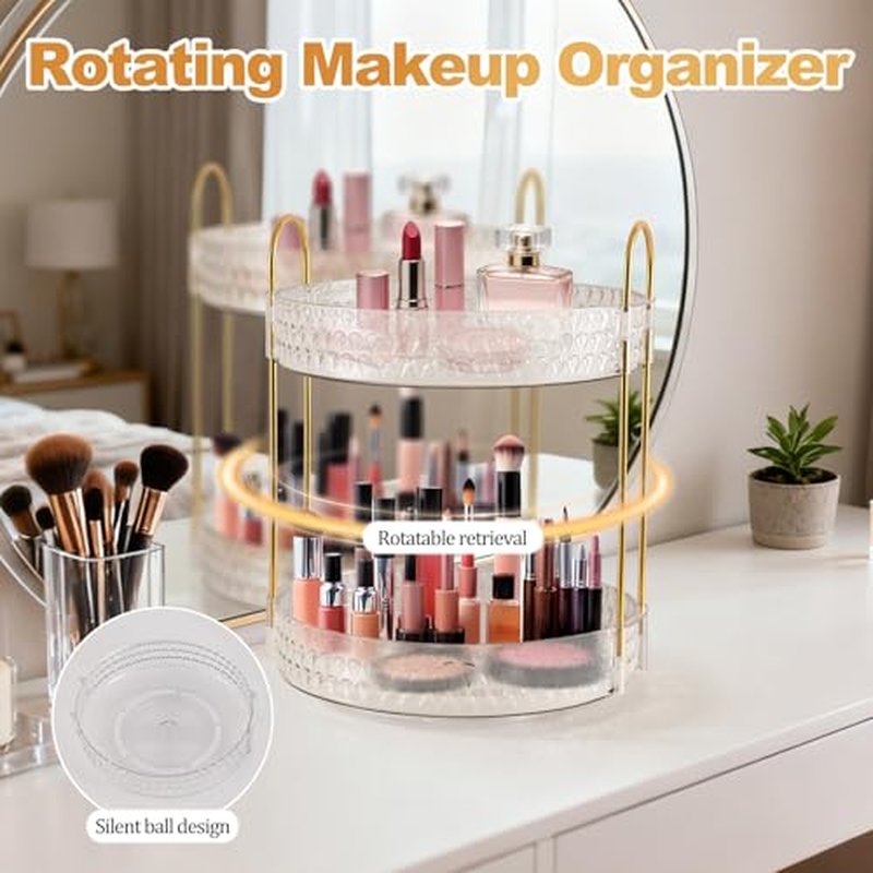 2-Tier Acrylic Lazy Susan Organizer - 360° Rotating Makeup & Skincare Storage