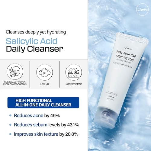 JUMISO Pore-Purifying Salicylic Acid Foaming Cleanser - Korean Face Wash with 0.5% BHA Blue Clay - Oil Control Low pH Non-Comedogenic Glass Skin Texture Improvement - All Skin Types Daily Use 4.23 oz.