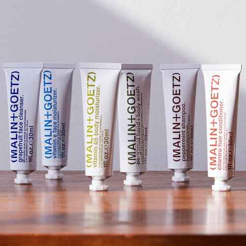 Malin + Goetz Essentials Starter Kit, Set of 6, 1 Fl. Oz. ? Face Cleanser, Face Moisturizer, Hand & Body Wash, Body Moisturizer, Hair Shampoo & Conditioner - Travel Size Toiletries