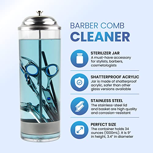 Salon Disinfectant Jar - Shatterproof Acrylic - Barber Alcohol Jar - Salon Sterilizer Jar - Barber Comb Cleaner - Barber Cleaning Supplies - Salon Barber Tools