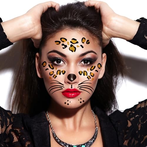 5-Pack Cheetah Face Temporary Tattoos for Halloween Costumes