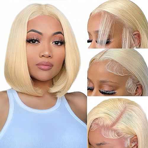 Blonde Bob Wig Human Hair 200% Density 613 Bob Wig Human Hair 10 Inch 613 13x4 Hd Lace Frontal Wig Pre Plucked With Baby Hair
