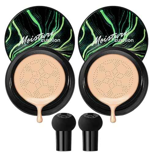 2Pcs Mushroom Head Air Cushion CC Cream, Long Lasting Oil Control BB Cream for All Skin Types, Moisturizing Foundation Face Makeup Set with Foundation Brush £¨#Natural£©