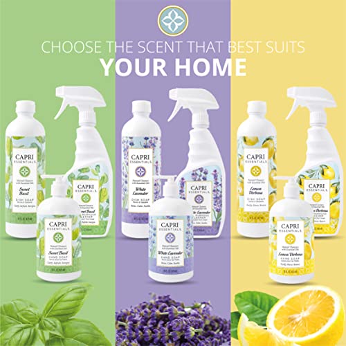 CAPRI ESSENTIALS Hand Soap Liquid, Natural Household Cleaning Supplies, Gentle Plant Based Aromatic Hand Wash with a Blend of Essential Oils, Removes Dirt & Grime, Lemon Verbena Scent, 16 FL Oz