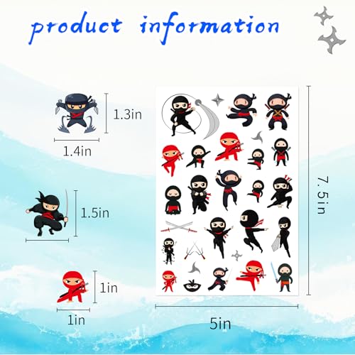 460 Pieces Ninja Temporary Tattoos Stickers Fake Body Art for Ninja Themed Birthday Party Supplies Favors Decorations Ninja Tattoos Stickers for Cosplay Festival School Classroom Rewards Gifts Idea