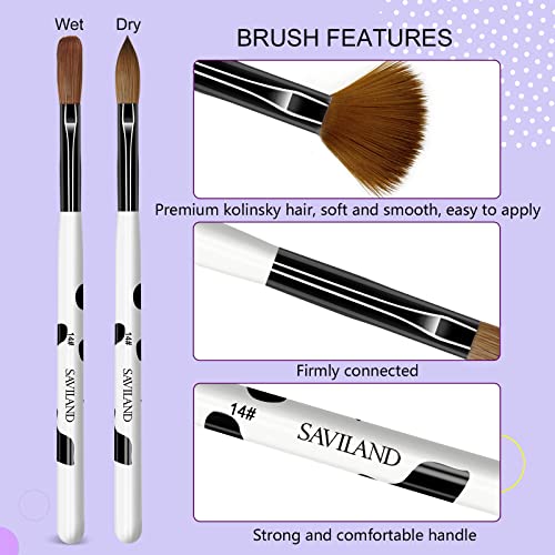 SAVILAND Kolinsky Acrylic Nail Brush Set: Size 6,8,10,12,14 Professional Manicure Brushes for Acrylic Powder Application, Extensions & 3D Nail Art Home Salon DIY