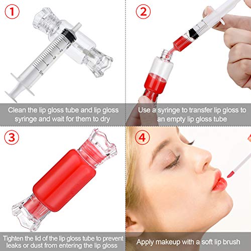 Maitys 28 Pieces Transparent Empty Lip Gloss Tube Containers Include 24 Pencil and Candy Shaped Oil Bottles Ice Cream Funny Light Bulb Balm Tube, 4 Plastic Syringe for Women Girls DIY