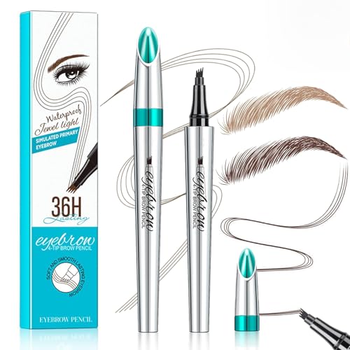 Microblading Eyebrow Pencil,Eyebrow Pen with 4 Fork Tip,Lapiz De Cejas a Prueba de Agua,Eyebrow Pencils for Women,Waterproof Long-Lasting Microblading Brow Pen is Easy to Use (Dark Brown)
