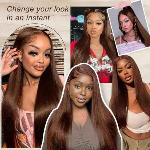 10 Inch Chocolate Brown Lace Front Wigs Human Hair Pre Bleached 200% Density 13x6 HD Straight Lace Front Wigs Pre Plucked with baby Hair