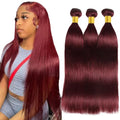 #99J Burgundy Human Hair Bundles 14 Inch Straight Extensions - Brazilian Virgin Full Density