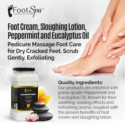 Foot Cream, Sloughing Lotion, Peppermint and Eucalyptus Oil, 128 Oz - Pedicure Massage Foot Care for Dry Cracked Feet, Scrub Gently, Exfoliating
