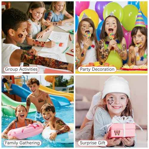 52pcs Temporary Tattoos for Kids, Full Arm Sleeve Tattoos with Mermaid Unicorn Truck Dinosaur Rocket Animals Plants Body Face Fake Arm Tattoos Stickers for Grils Boys Gift Party Supplies