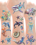 Ocean Life Temporary Tattoos - 210 Pcs, 18 Sheets