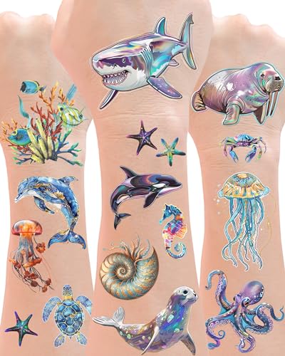 Ocean Life Temporary Tattoos - 210 Pcs, 18 Sheets