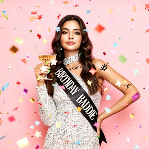 Birthday Baddie Sash – Black Glitter Satin Shoulder Accessory