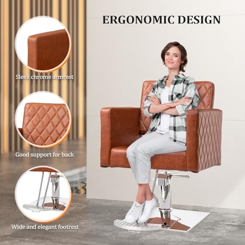 Brown Salon Chair with Wide Seat & Hydraulic Pump - Heavy Duty