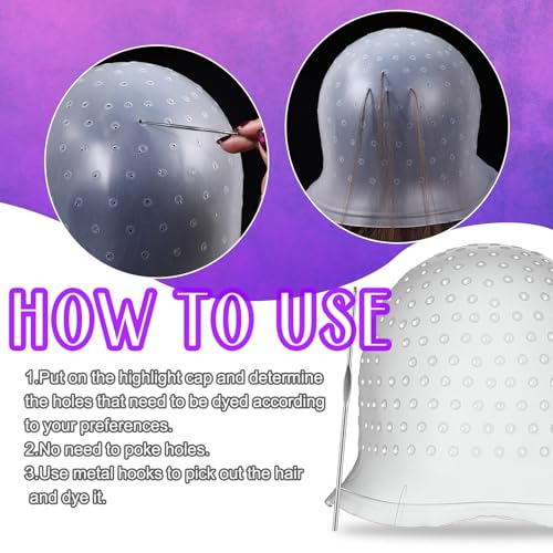 Reusable Silicone Hair Highlight Cap with Hooks - 2 Pack