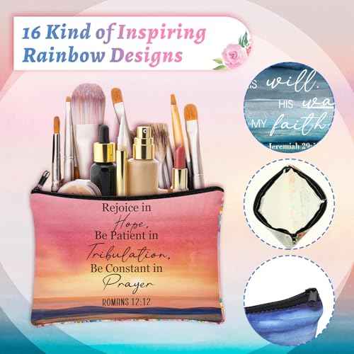 Hillban 32 Pcs Canvas Cosmetic Makeup Bag Women Christmas Inspirational Gifts Travel Toiletry Makeup Bag Pouch with Inspirational Keychains for Christmas Women Teacher Appreciation Gift(Landscape)