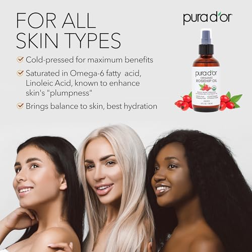 PURA D'OR Organic Rosehip Seed Oil - Hair, Face & Skin (8 oz)
