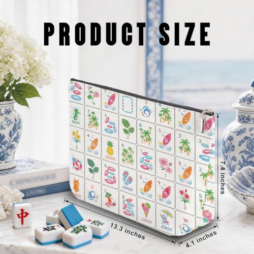 Blue Leaves Mahjong Tile Bag – Thick Canvas Organizer with Zipper