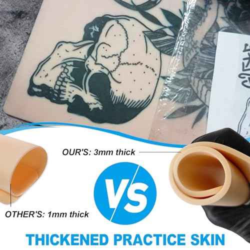 Emalla 3MM Fake Tattoo Skin - 20Pcs Premium Silicone Skin Practice Kit 7.48"x5.6" Double Sides Fake Skin Practice for Beginners and Artists Tattoo Supplies