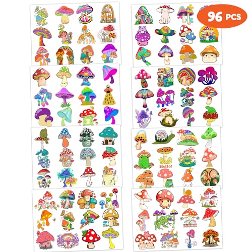 96 Pcs Temporary Tattoos for Kids - Mushroom & Forest Designs
