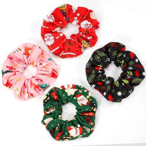 Christmas Hair Scrunchies for Women Girls Green Pink Santa Claus Snowman Bell Snowflake Hair Ties Xmas Cute Elastic Scrunchy Ponytail Holder Hair Accessories Christams Gifts
