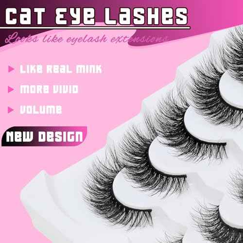 Veleasha Eyelashes Fluffy and Lightweight Fake Eyelashes Natural Look Wispy Faux Mink Lashes 7 Pairs Pack 100% Handmade Luxury Cat Eye Lashes (614)