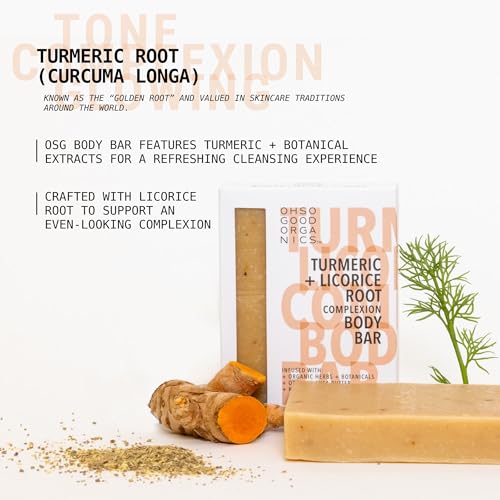 Natural Organic Soap Bar with Turmeric for Face and Body, Exfoliating Bar Soap, Infused with Licorice Root, Herbs, Botanicals, Shea Butter and Essential Oils, 4oz, 3 Pack Turmeric Soap Bar