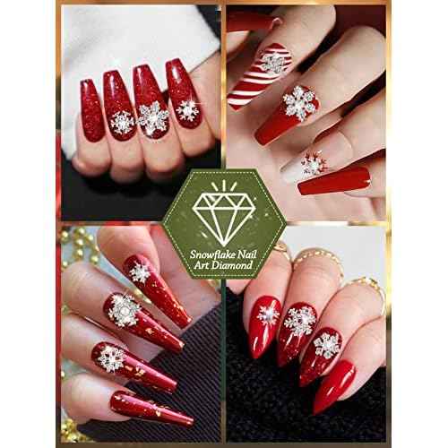 72 Pcs Christmas Snowflake Nail Charms, Kalolary 3D Glitters Nail Rhinestones with Gem Crystals Jewelry for Christmas Holiday Nail Art Decoration