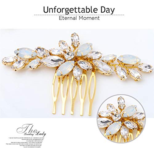 Olbye Wedding Hair Comb Leaf Headpiece for Bride and Bridesmaids Crystal Bridal Hair Accessories (Gold)