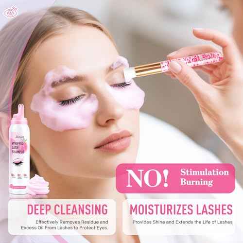 Whipped Lash Extension Cream Shampoo+Brush/3.41fl.oz/100ml/3X Concentrated Lash Shampoo for Professional & Home Use, Strawberry Flavor Eyelash Cleaner Foam