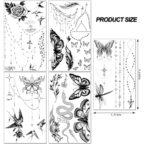 Temporary Tattoos for Women - 25 Waterproof Designs Rose Hummingbird