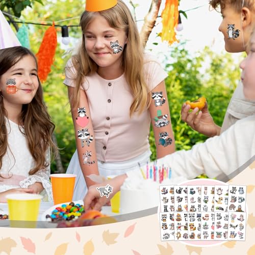 Raccoon Temporary Tattoo Stickers, 144 PCS 24 Sheets Party Favors