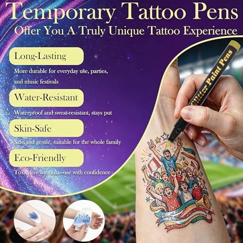 Metallic Glitter Temporary Tattoo Markers 15-Pack