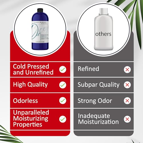 cocojojo Sweet Almond Oil - Face Skin Hair Cold Pressed 32 oz Natural Pure Massage Antioxidant Extra Virgin Unrefined