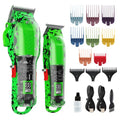 Professional Hair Clippers for Men, Cordless Barber kit for Hair Cutting & Grooming, Hair Clippers and Trimmer Set for Barber Haircut with LED Display, 8 Fade Taper Combs(Green Set)