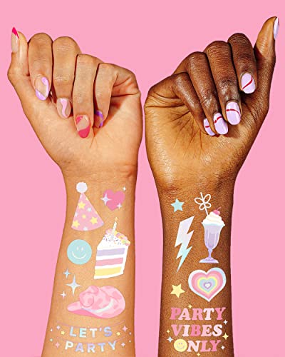 xo, Fetti Pastel Rainbow Temporary Tattoos - 50 Iridescent Foil Styles