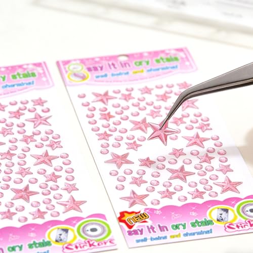 Pink Star Face Gems Stickers - Self-Adhesive Rhinestones
