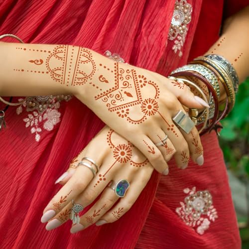 12 Sheets Henna Stencils Kit for Hand Forearm Glitter Airbrush DIY Tattooing Template, Indian Temporary Tattoo Stickers Mehndi Stencils for Hand Body Art