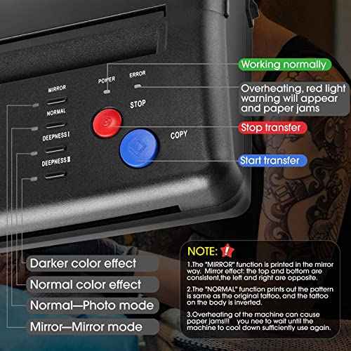 Tattoo Stencil Transfer Printer with 20pcs Tattoo Stencil Paper Transfer Machine Thermal Copier Tattoo Kit Copier Printer