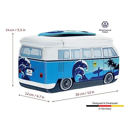 BRISA VW Collection - Volkswagen Neoprene Universal Makeup Cosmetic Travel Pharmacy Bag Pouch T1 Campervan Bus (Surf/Blue)