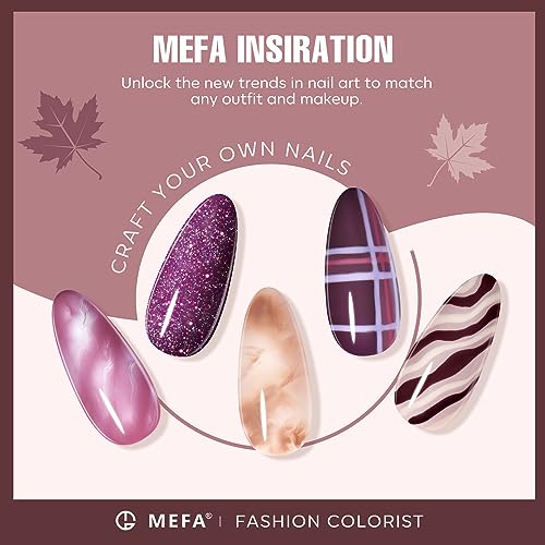 MEFA 12 Colors Gel Nail Polish Set - Soak Off Burgundy & Gold Glitter