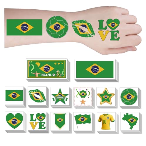 ZH BOCO ARTS Brazil Flag Temporary Tattoos Waterproof 56pcs for World Cup & Sports Fans