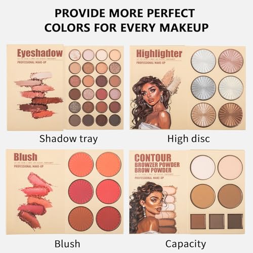 RoseFlower 24 Colors Eyeshadow Palette with Blush Highlighter Contour Makeup Kit